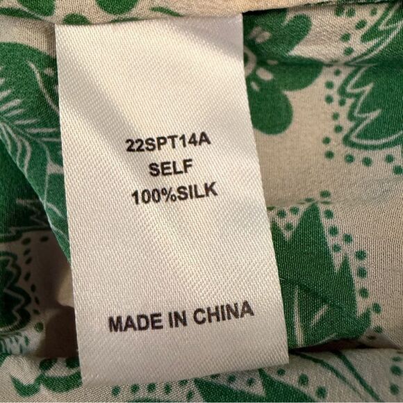 Hunter Bell Magnolia Green Cream Silk Ruffle Blouse - Picture 7 of 8